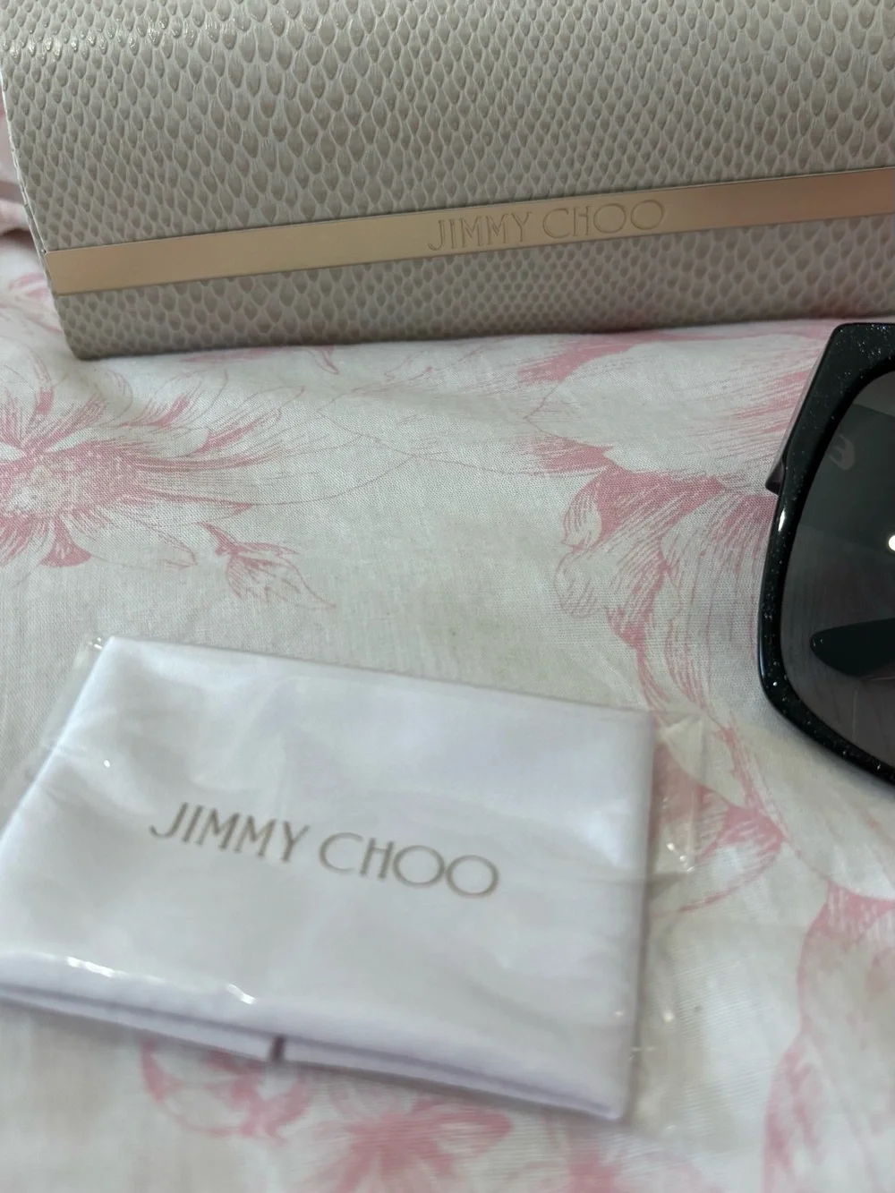 Jimmy Choo Black Oversized Square Sunglasses with Cream Case